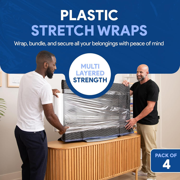 International Plastics Co. 4 Pack of 18" Plastic Stretch Film Wrap 1200 feet Each 500% Stretch Ability