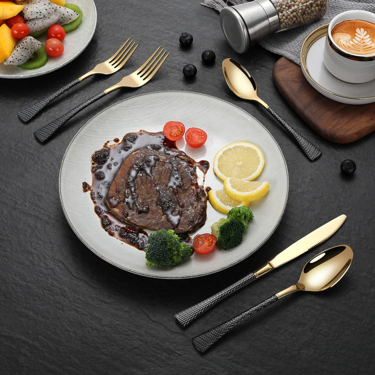 Hammered Black Gold Silverware Set for 8 (40 Count)