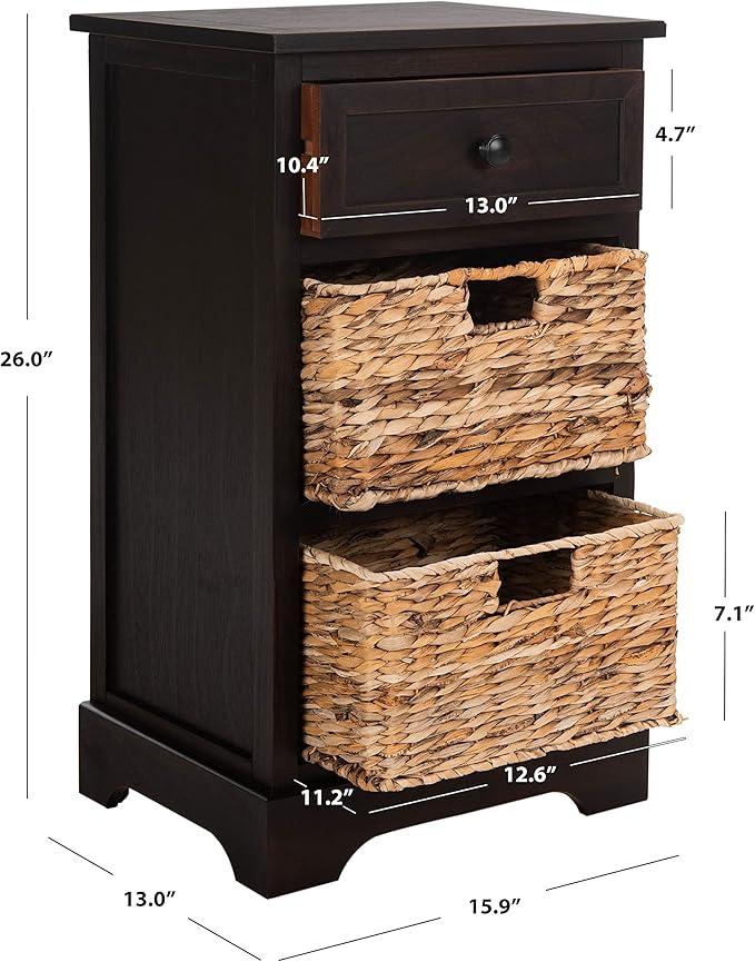 SAFAVIEH Home Collection Carrie Brown/ Natural Wicker 3-Drawer Storage Nightstand Side Table (Fully Assembled)