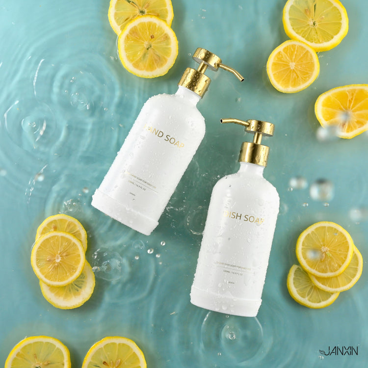 Glass Kitchen Soap Dispenser Set with Ceramic Tray