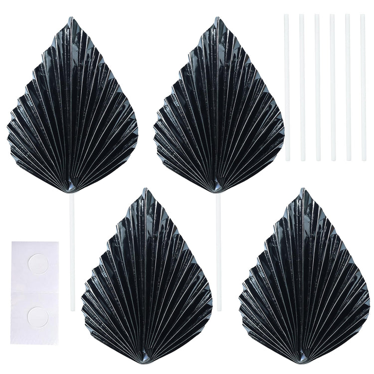 6Pcs Paper Palm Fan Cake Toppers Palm Spear Leaves Fan Cupcake Toppers Cake Insert Decorations Craft DIY Cake Bakeware Decoration for Birthday Party Wedding Party Decor Supplies Light Black (6 Count)
