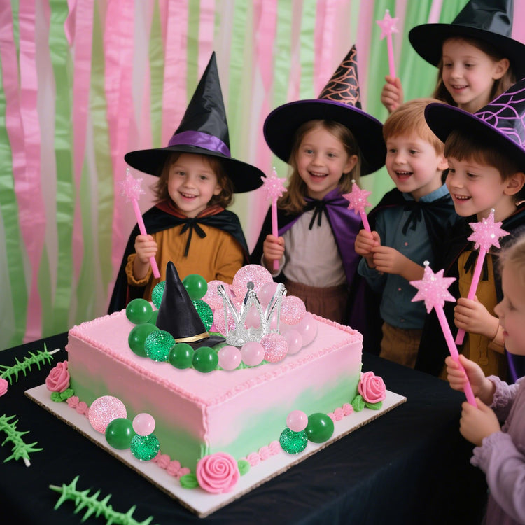 42 pcs Foam Ball Cake Toppers with Witch Hat and Crown Decorations Cake Decorations for Witch Theme Party Decor Pink and Green Decorations Supplies (42 Count)