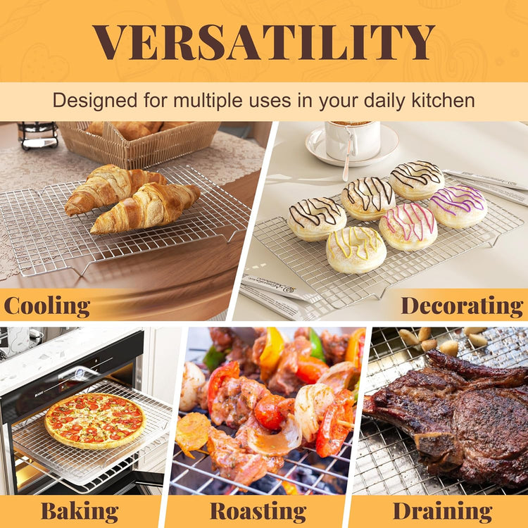 Cooling Racks for Cooking and Baking - 2 PCS 11.65" x 16.85" Grid Wire Baking Rack for Oven Cooking, Baking, Grilling, Roasting -Dishwasher Safe Bacon Rack- Fits Half Sheet Cookie Pan - Nestoria