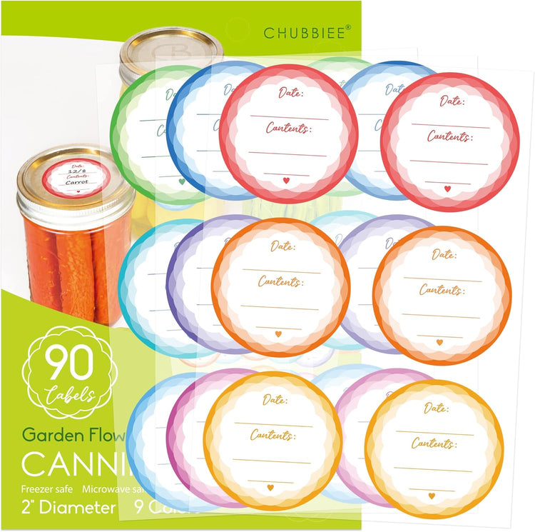 Removable Mason Jar Lid Labels, Canning Labels, Waterproof Write-On Pantry Sticker for Food Container, Glass Bottle, Canned Jam, Preserve, Home & Kitchen Organization, Set of 90 (Garden Flowers)