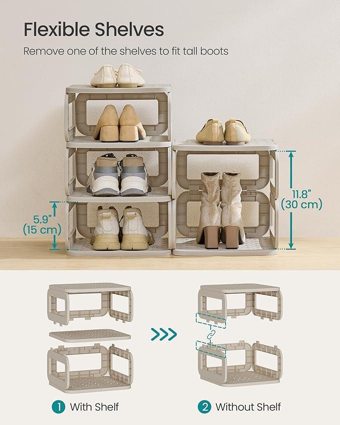 SONGMICS Shoe Rack, Shoe Organizer, 12 Shelves, Shoe Storage, Narrow Shoe Shelf, Open Shelf for Entryway, Living Room, Bathroom, Space-Saving, Cappuccino Beige ULPC038K01