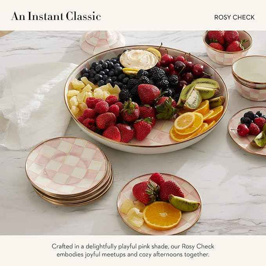 MACKENZIE-CHILDS Enamel Abundant Bowl, Decorative or Serving Bowl, 13-Cup Capacity, Pink-and-White Rosy Check