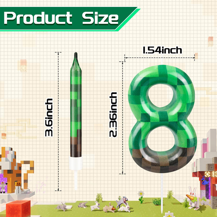 13 Pcs Dynamite Candles 12 TNT Themed Birthday Cake Candles and Number 8 Candle Cake Topper for Pixel Theme Birthday Party Anniversary Party Dynamite Theme Party Video Game Party Supplies (13 Count)