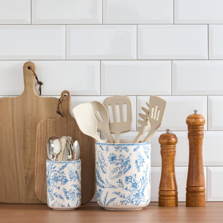 Blue Garden Toile De Jouy Ceramic Utensil Holder Set of 2 (2 Count)
