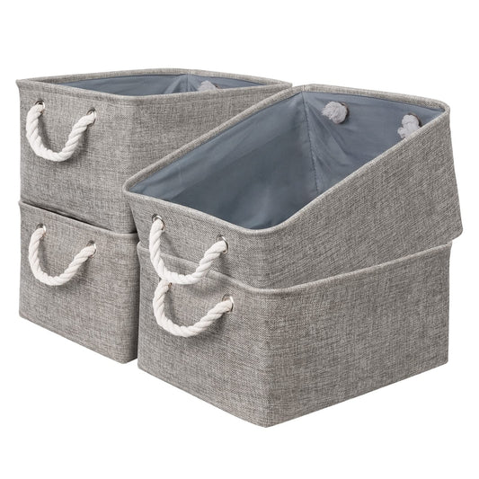 Storage Basket Fabric Sturdy Canvas Storage Bins Organizer with Handles for Clothes and Storage Foldable Storage Boxes Cubes (4 Count)