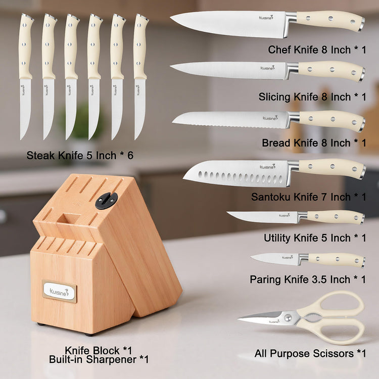 Upgraded Knife Set High Carbon Stainless Steel Sharper Blade Ergonomic Handle (15 Count)