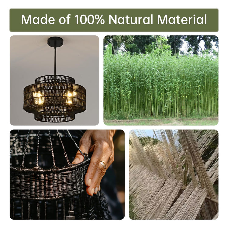 17.7" Black Rattan Chandelier for Dining Room
