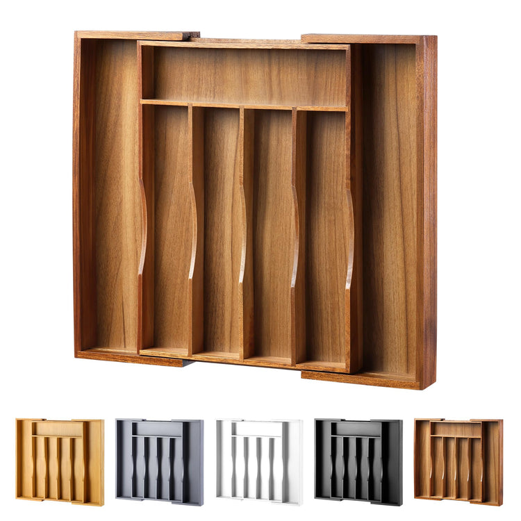 Expandable Acacia Kitchen Drawer Organizer for Cutlery and Utensils