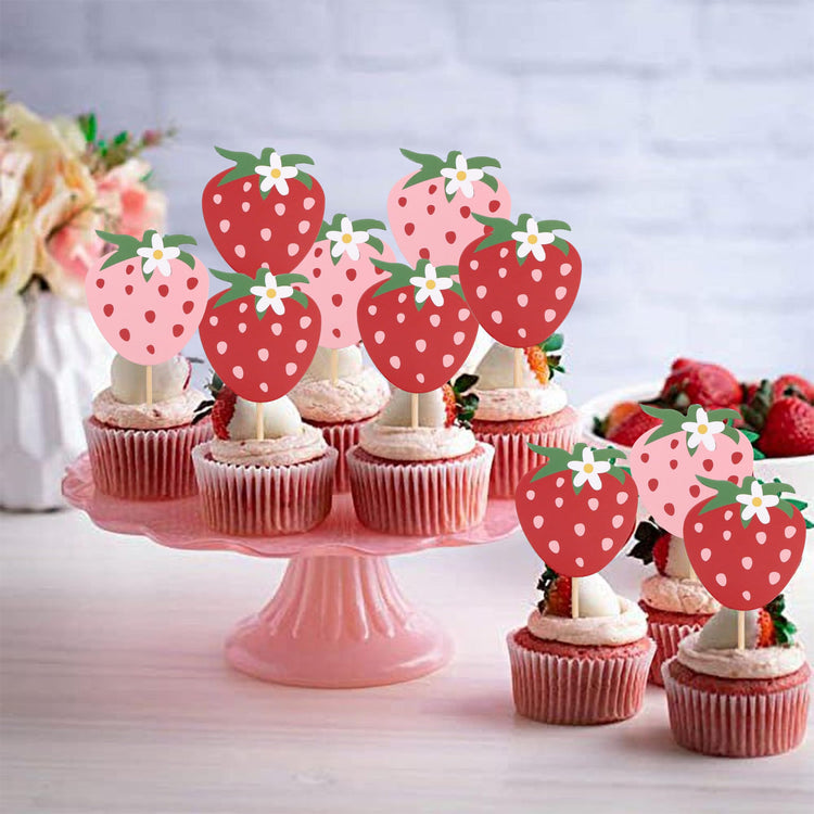 Strawberry Birthday Cupcake Toppers
