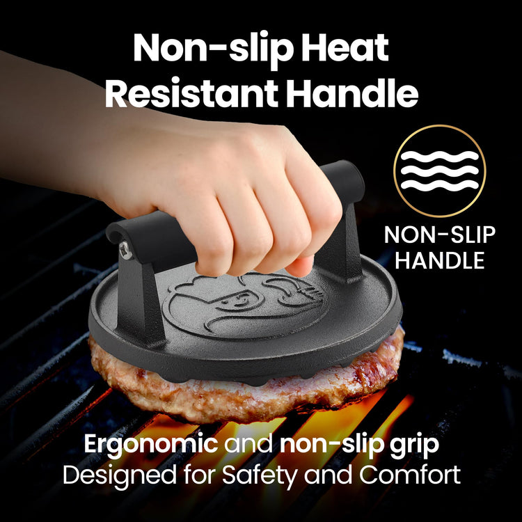 Cast Iron Smash Burger Press with Heat Resistant Handle