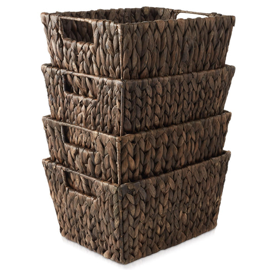 Set of 4 Water Hyacinth Storage Baskets with Handles (4 Count)