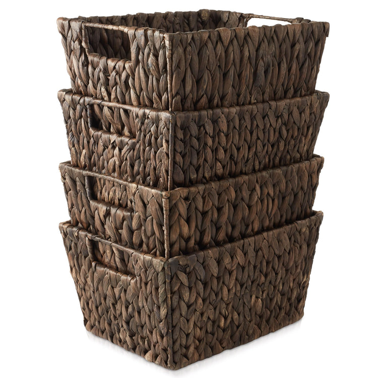 Set of 4 Water Hyacinth Storage Baskets with Handles (4 Count)