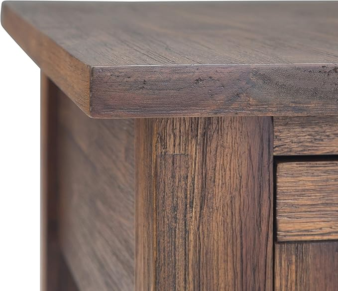 SIMPLIHOME Monroe Narrow Side Table – 14 inch Wide Solid Acacia Wood End Table in Distressed Charcoal Brown, Rustic Accent Table or Side Table for Living Room with Drawer and Shelf