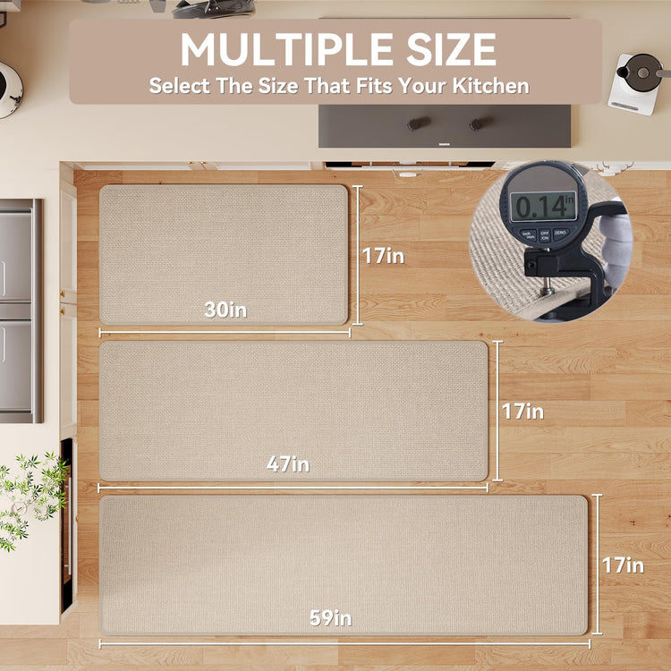 Kitchen Rugs Kitchen Mats for Floor Non Slip Washable Beige 17"x30" (2.2961 Sq Ft)