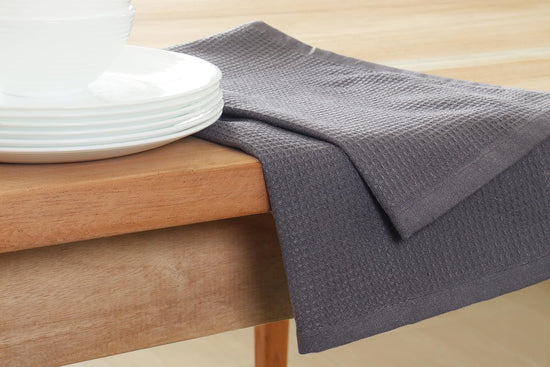 PurpleEssences Waffle Weave Kitchen Towel, 100% Cotton - 15 x 25 Inches, with Hanging Loop Ultra Soft Absorbent Quick Drying Dish Cloth, Tea and Hand Towels, 6 Pack - Spring Summer - Dark Grey - Nestoria