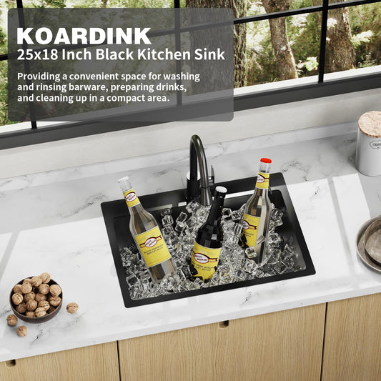 Black 25x18In Drop In Kitchen And Bar Sink