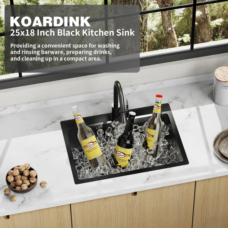 Black 25x18In Drop In Kitchen And Bar Sink