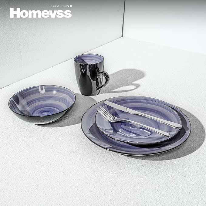 Stoneware Sonoma 16pc Dinnerware Set, Black + Speckled Spin Wash Cobalt Blue
