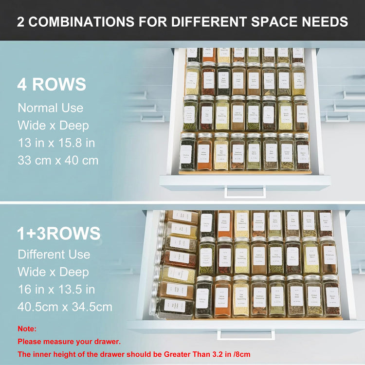 Spice Drawer Organizer with 28 Spice Jars and 216 Labels
