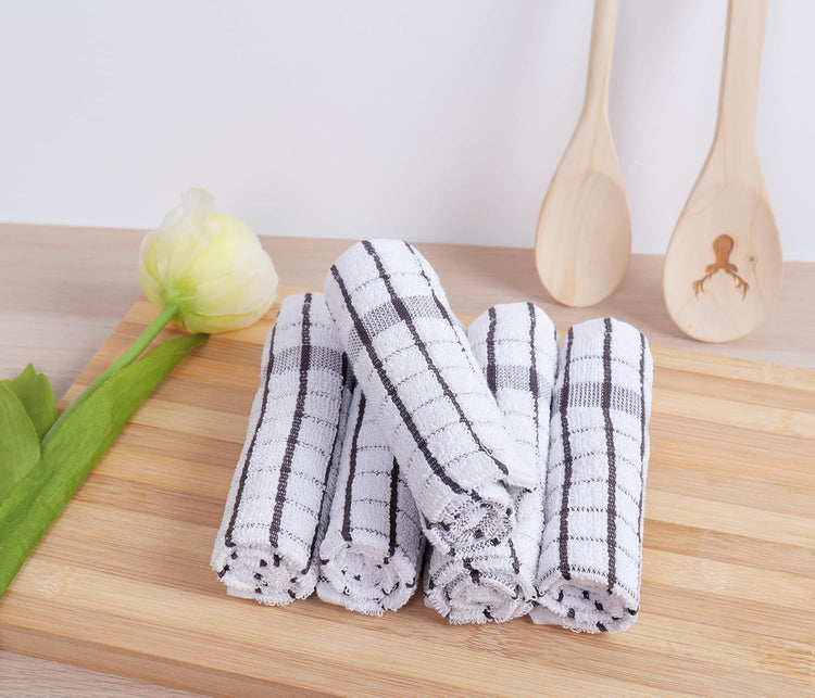 AMOUR INFINI Kitchen Dish Cloths Set of 8 - Ultra Soft, Highly Absorbent, Quick-Drying Terry Cotton Dishcloths 12"x12" Inch Wash & Cleaning Cloths for Kitchen & Dishwashing (D.Grey) - Nestoria