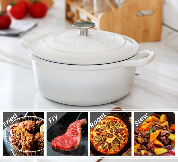 Dutch Ovens Enameled Cast Iron Covered 5.5 Quart Dutch Oven with Dual Handle for Bread Baking