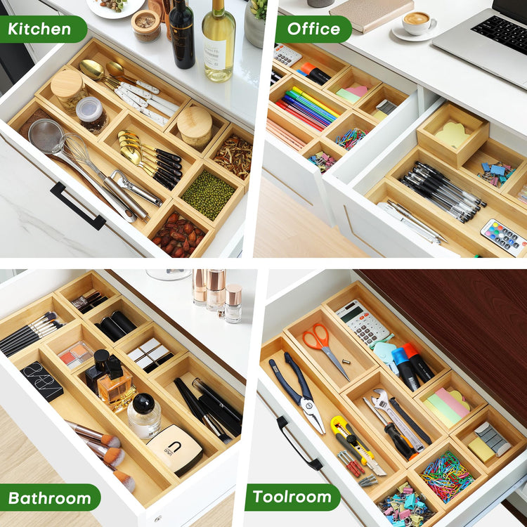 Bamboo Drawer Organizer Set (9 Count)
