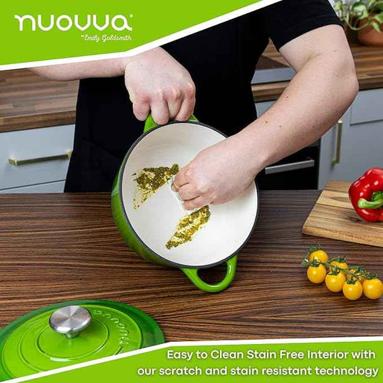 Cast Iron Dutch Oven with Lid – Non-Stick Ovenproof Enamelled Casserole Pot – Sturdy Dutch Oven Cookware – Green, 3.1-Quart, 22cm – by Nuovva