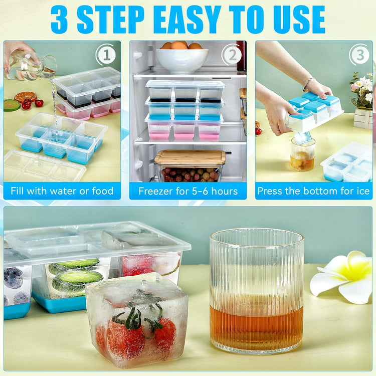 Silicone Ice Trays with Lids for Freezer (2 Count)