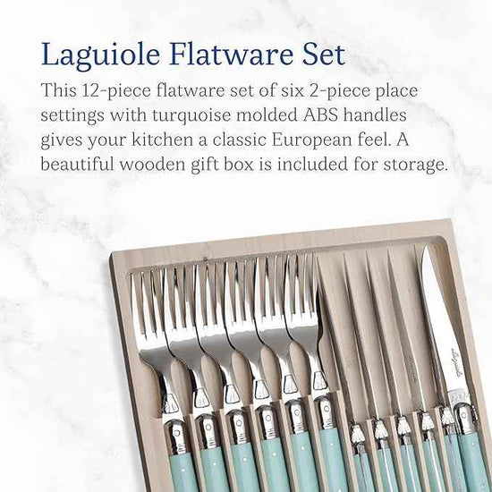 Jean Dubost JD97-13693.TQ 12 Piece Cutlery Set With Handles, Turquoise