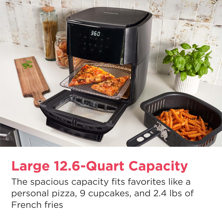 5-in-1 Air Fryer Combo Oven with Viewing Window, Large 12.6 QT Capacity, Digital Display, 5 Cooking Modes, 7 Recipe Presets, Automatic Shake Reminder, PFAS-Free Cooking Surfaces, Black
