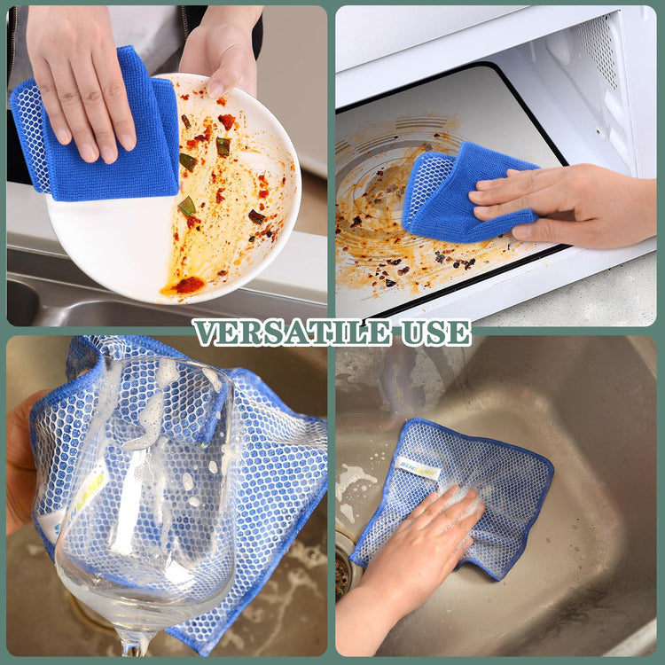 Absorbent Microfiber Dish Cloths for Washing Dishes Best Kitchen Cloths Cleaning Cloths with Poly Scour Side 7.87Inchx7.87Inch 10 Pack Dark Blue (10 Count)