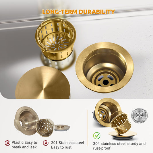 Kitchen Sink Drain Assembly with Removable Deep Basket Strainer