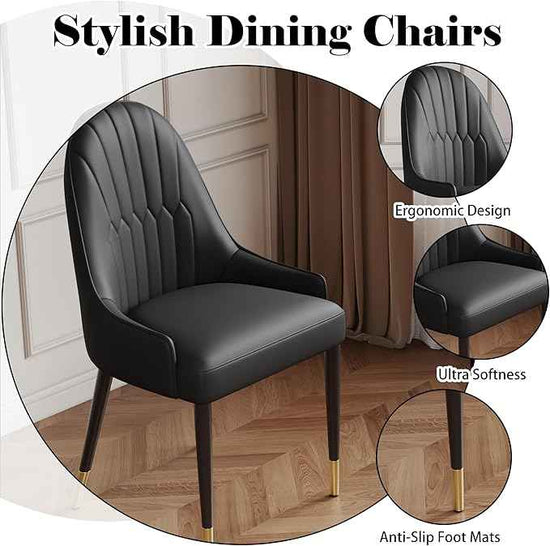 AF ARTISAN FURNITURE Black Dining Chairs Set of 2 with High Backs Mid Century Modern Kitchen Dining Room Chairs PU Faux Leather Upholstered Large Padded Accent Chair with Legs