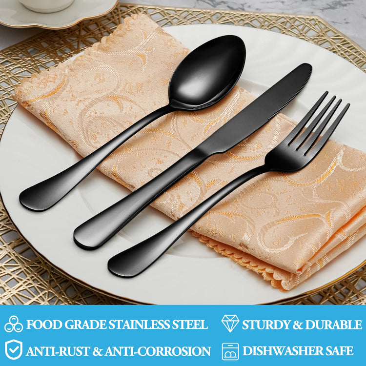 60 Pcs Black Silverware Set (60 Count)