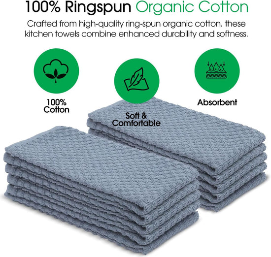 DG Collections Grey Kitchen Towels - 100% Cotton Terry Tea Towels for Cleaning, Drying, and Highly Absorbent Kitchen Dish Cloth for Bar Cleaning - 8 Pack - 15 x 25 Inches - Nestoria