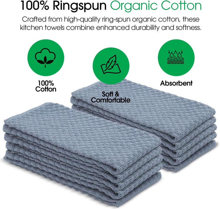 DG Collections Grey Kitchen Towels - 100% Cotton Terry Tea Towels for Cleaning, Drying, and Highly Absorbent Kitchen Dish Cloth for Bar Cleaning - 8 Pack - 15 x 25 Inches - Nestoria