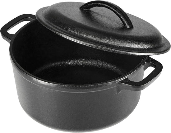 Amazon Basics Round Pre-Seasoned Cast Iron Mini Dutch Oven Pot with Lid and Dual Handles, 2-Quart, Black - Nestoria