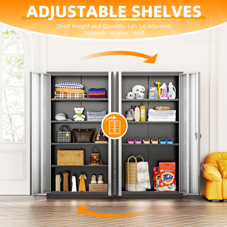 Metal Storage Cabinets 72” Black Grey Garage Steel Storage Cabinet with Doors and Shelves