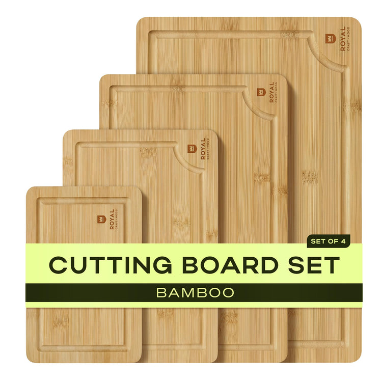 Wooden Cutting Boards for Kitchen Meal Prep & Serving (4 Count)