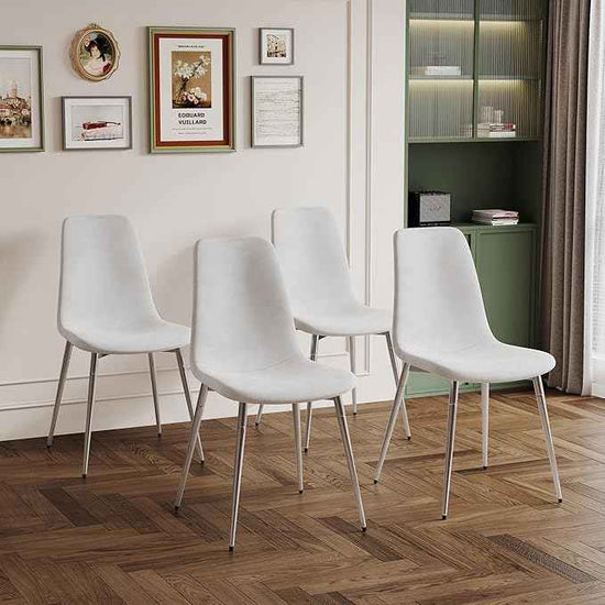 36" Square Glass Dining Table Set for 4, 5-Piece Modern Kitchen Table with 4 White Velvet Chairs, Modern Circle Leisure Table for Home Office Dining Room Small Spaces (Silver Leg)