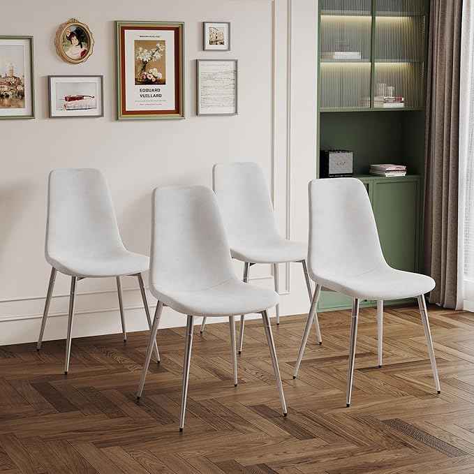 36" Square Glass Dining Table Set for 4, 5-Piece Modern Kitchen Table with 4 White Velvet Chairs, Modern Circle Leisure Table for Home Office Dining Room Small Spaces (Silver Leg)