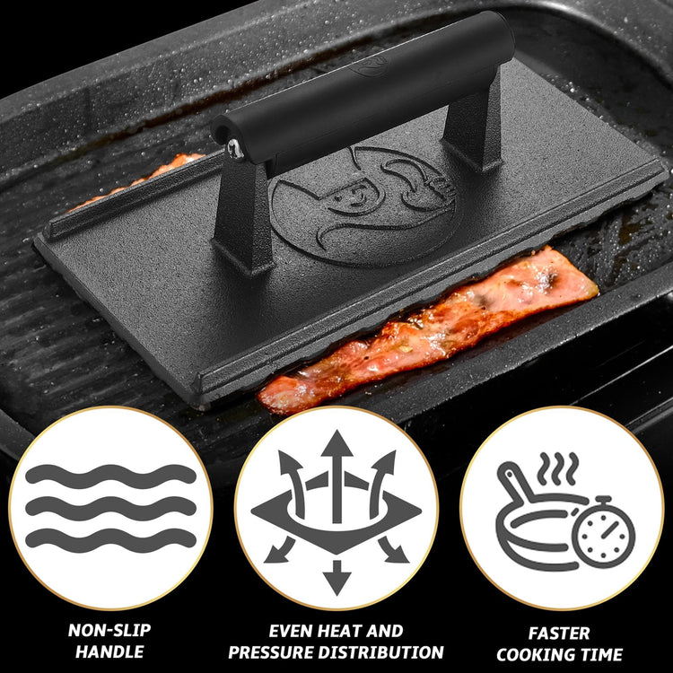 3lbs Cast Iron BBQ Grill Press with Heat Resistant Handle
