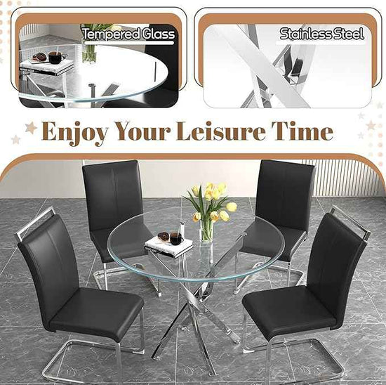 AF ARTISAN FURNITURE 36" Round Glass Dining Table for 4, Stainless Steel Legs & Tempered Glass Top, Modern Circle Leisure Table for Home Office Kitchen Dining Room Small Spaces (Silver Legs)