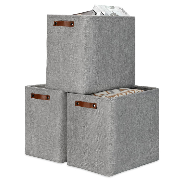 Large Storage Baskets for Blankets Living Room 51L Canvas Storage Baskets for Organizing 3 Pack Collapsible Baskets Bins for Organizing Home Office with Handles (3 Count)