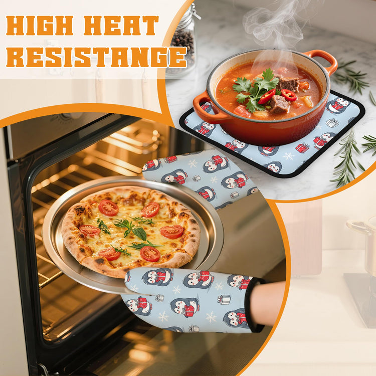 Christmas Cute Penguin Oven Mitts and Pot Holders Set (4 Count)