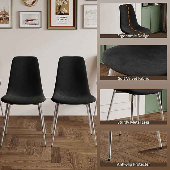 36" Square Glass Dining Table Set for 4, 5-Piece Modern Kitchen Table with 4 Black Velvet Chairs, Modern Circle Leisure Table for Home Office Dining Room Small Spaces (Silver Leg)